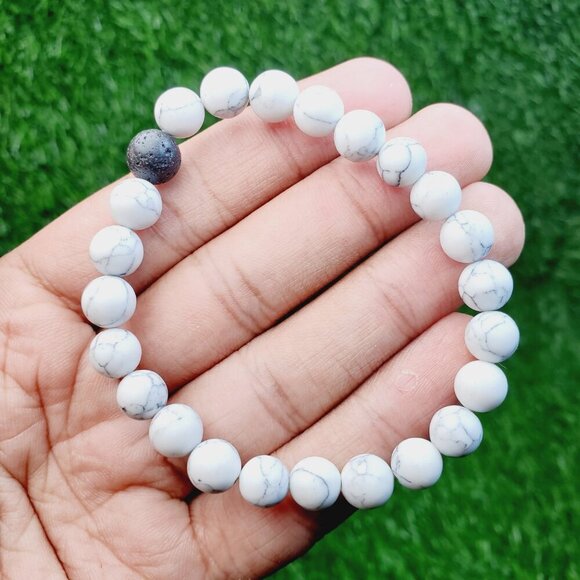 Howlite and Lava Beaded Relationship Bracelets - Couple Bracelet, BS41058 - Picture 1 of 15